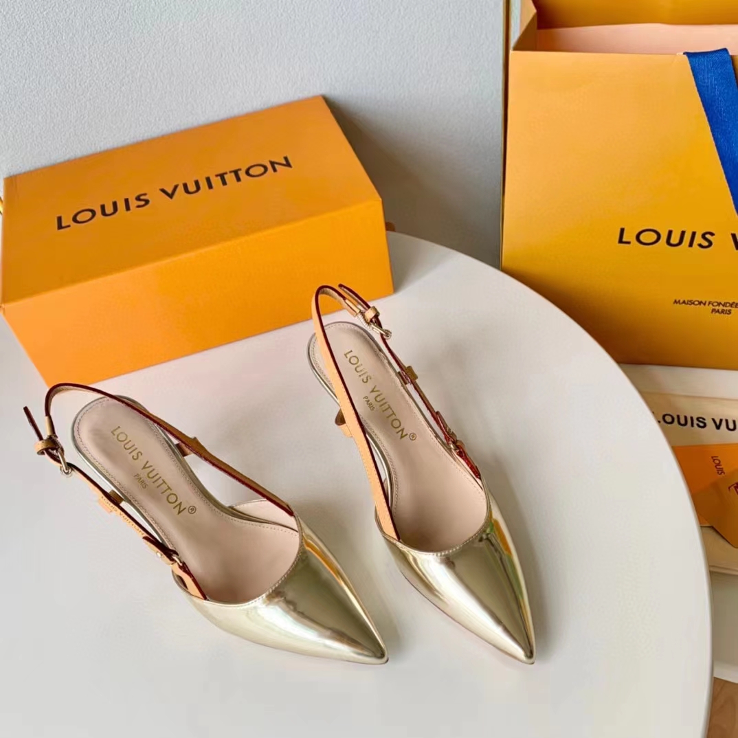 Louis Vuitton LV Women Blossom Slingback Pump Light Gold Metallic Calf Leather Cowhide