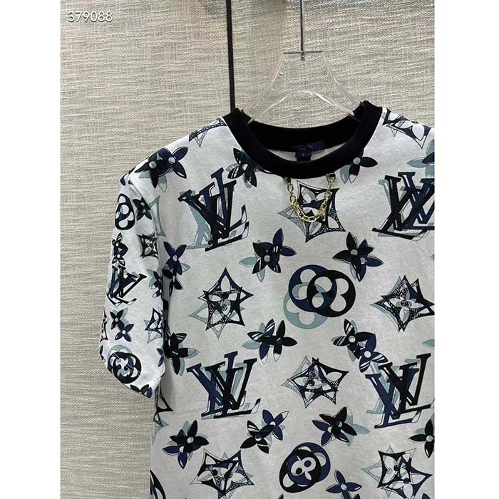 Louis Vuitton Men LV FLIGHT MODE 3D Mahina Monogram T-Shirt Cotton Navy White