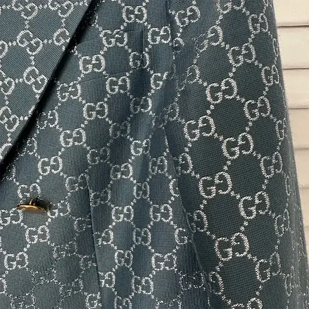 Gucci Men Double Breasted Wool Jacket with GG Shadow-Navy