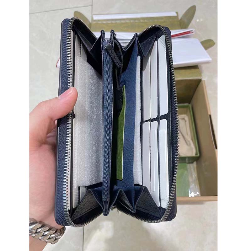 Gucci Unisex GG Ophidia GG Zip Around Wallet Beige Blue GG Supreme Canvas