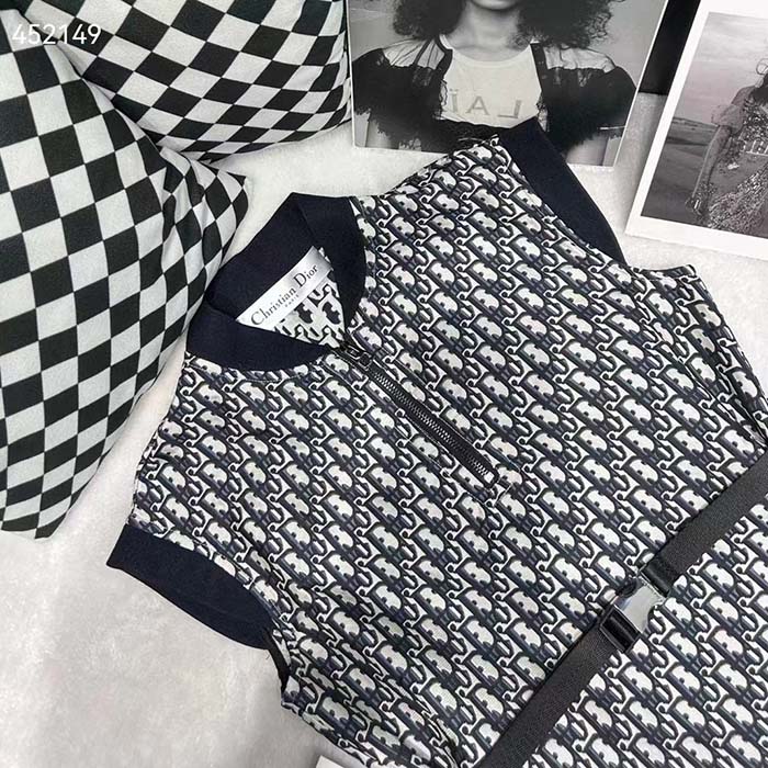 Dior Women CD Belted Dress Blue Technical Taffeta Jacquard Dior Oblique Motif Reference: 417R92A2970_X5803