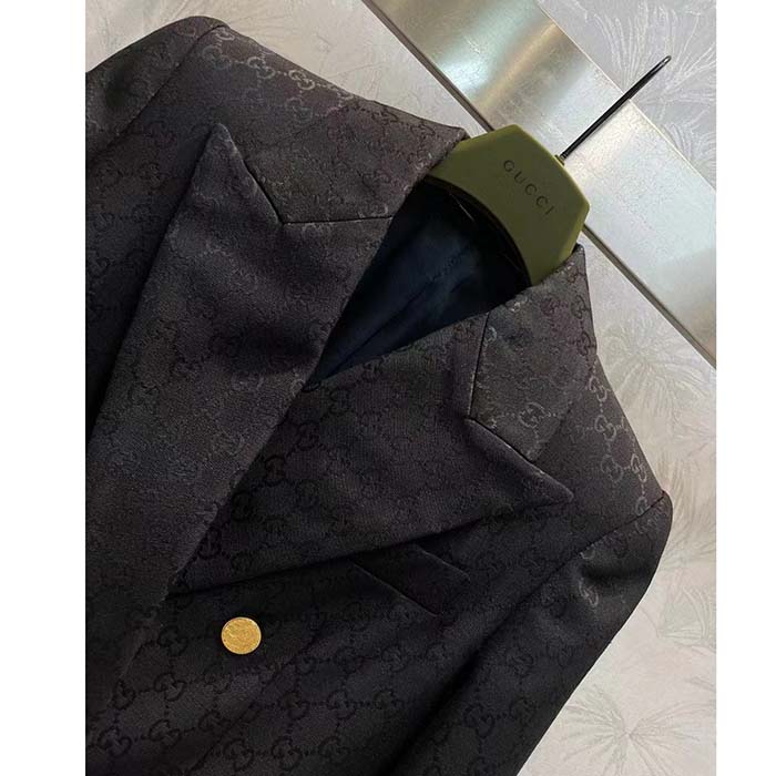 Gucci Women Light GG Canvas Single-Breasted Jacket Peak Lapel Flap Pockets