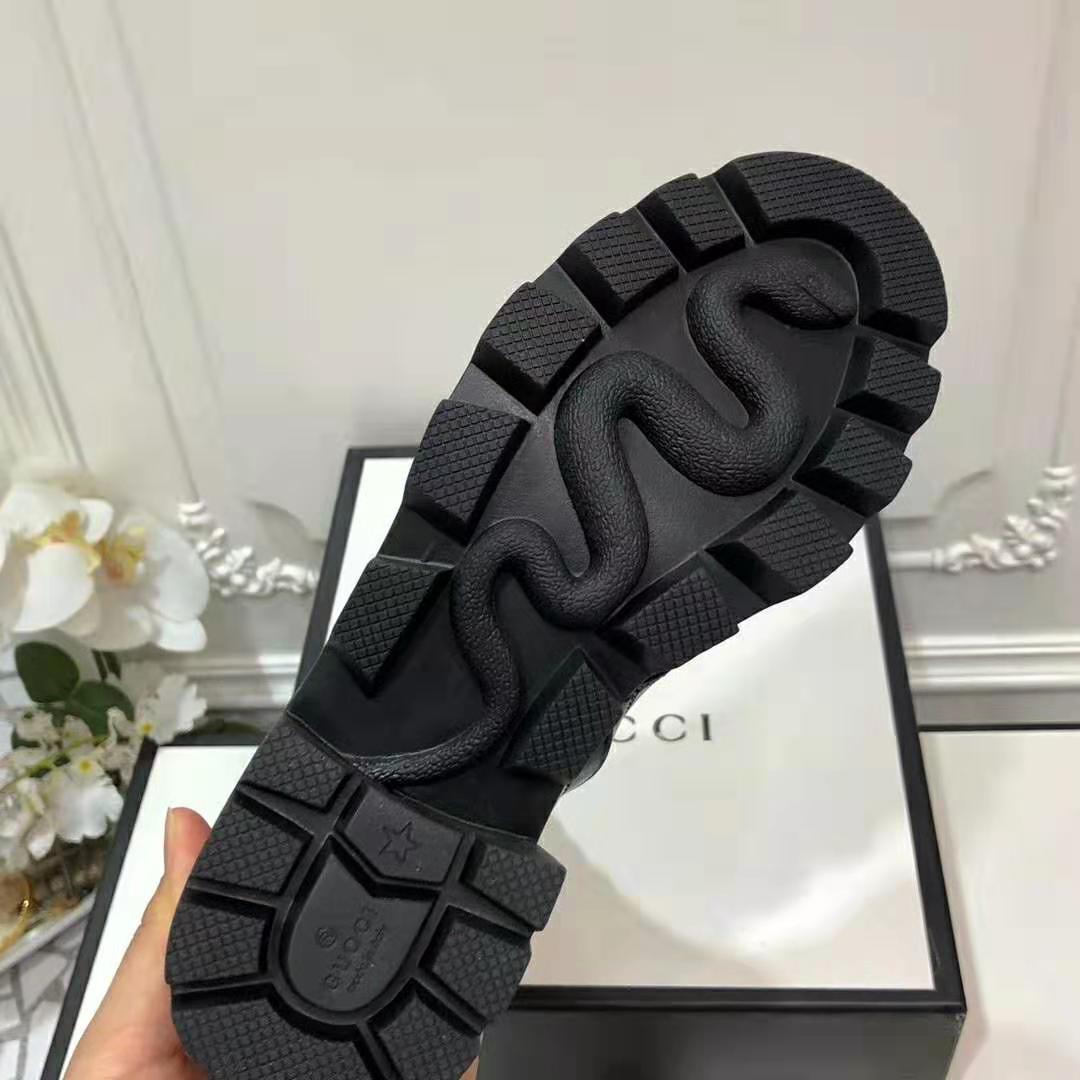 Gucci Women Gucci Leather Ankle Boot with Web in Black Shiny Leather 4.8 cm Heel