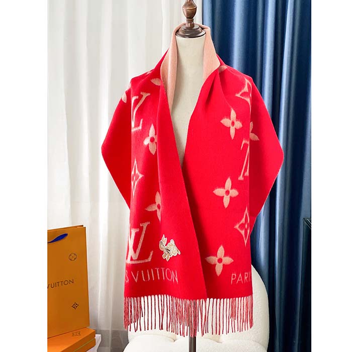 Louis Vuitton LV Women Precious Rabbit Essential Scarf Red Wool Jacquard Monogram