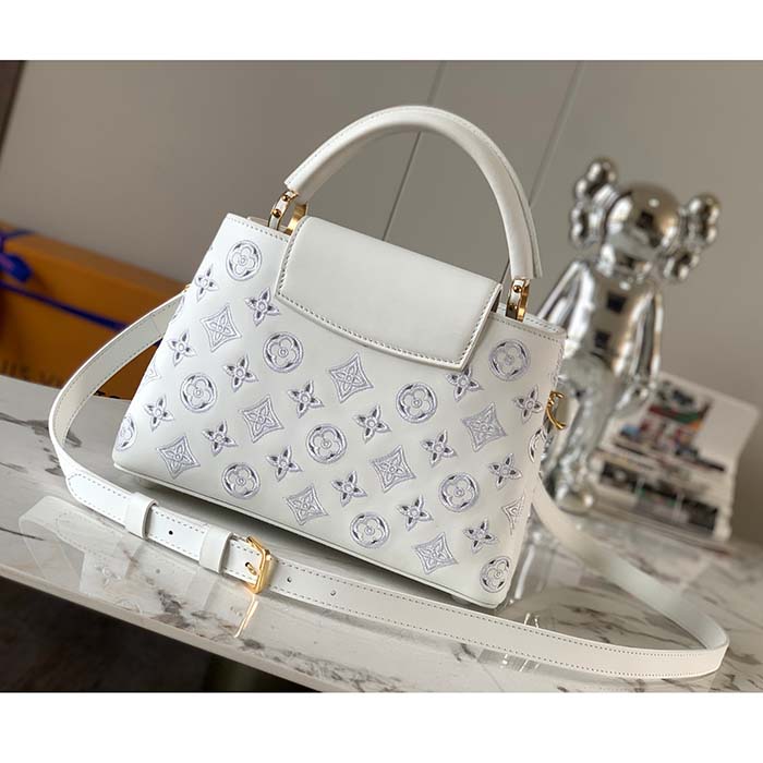 Louis Vuitton LV Women Capucines BB Handbag White Calfskin Cowhide Leather