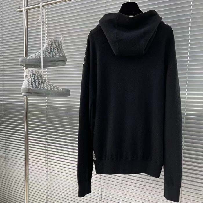 Louis Vuitton Women LV x YK Psychedelic Flower Zipped Hoodie Wool Polyamide Black White Regular Fit