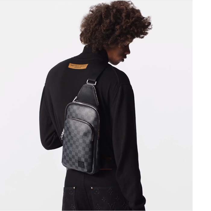Louis Vuitton LV Unisex Avenue Sling Bag Grey Damier Graphite Coated Canvas Cowhide