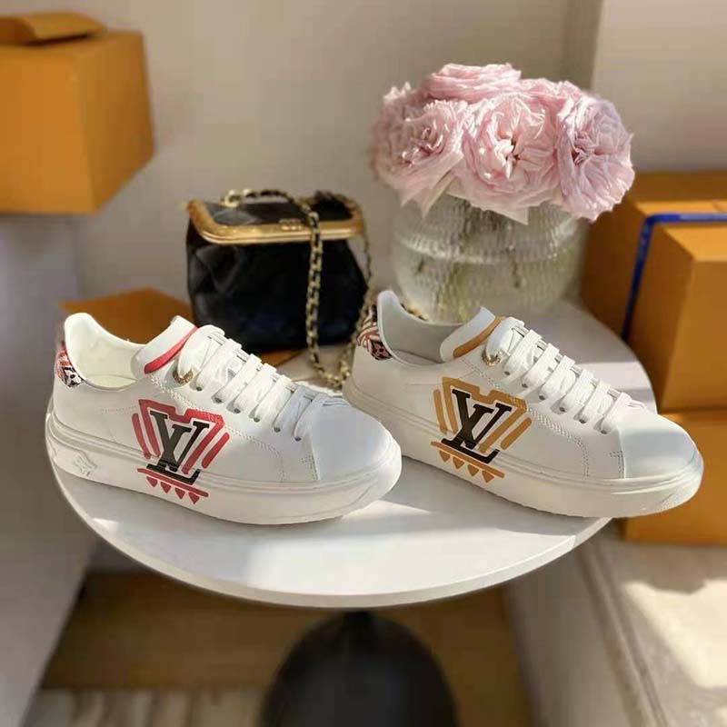 Louis Vuitton Women LV Crafty Time Out Sneaker Printed Calf Leather Red