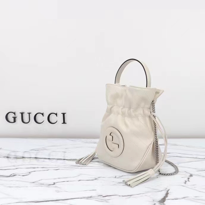 Gucci Women GG Blondie Mini Bucket Bag White Leather Round Interlocking G