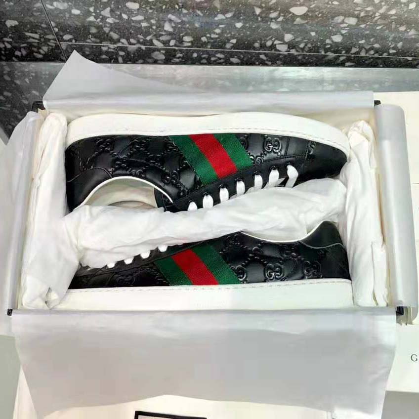 Gucci Men Ace Gucci Signature Sneaker with Web-Black