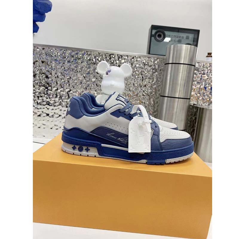 Louis Vuitton Unisex LV Trainer Sneaker Navy Blue Epi Calf Leather Rubber Outsole