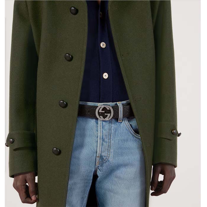 Gucci Unisex GG Reversible Gucci Signature Belt Black Leather Reverses To Brown Leather