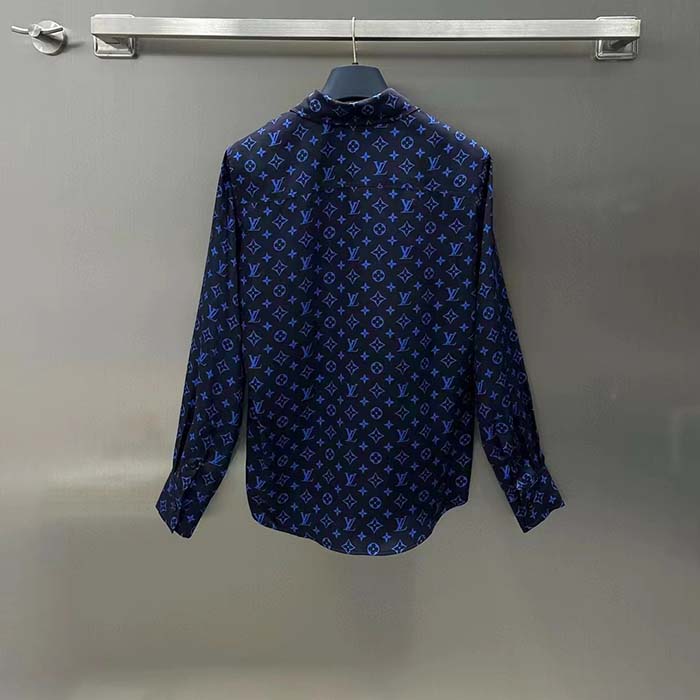 Louis Vuitton LV Men LV Monogram Silk Pleated Shirt Silk Navy