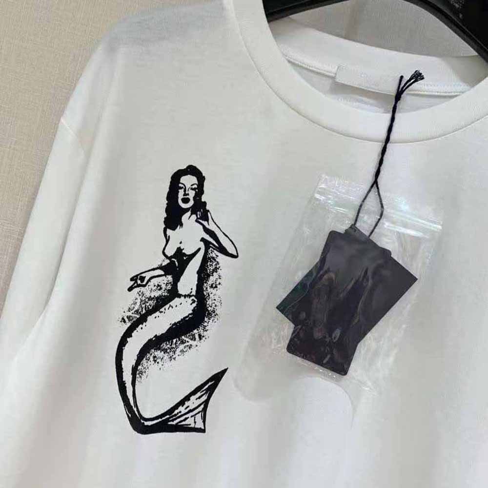 Prada Women Printed Cotton T-shirt with the Lettering Logo-White