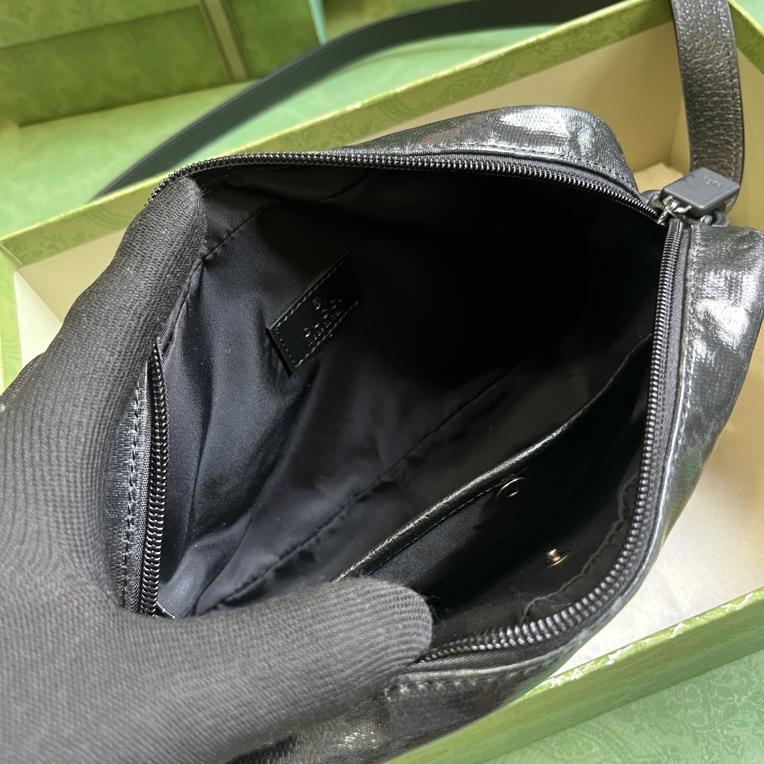 Gucci GG Unisex GG Crystal Mini Shoulder Bag Black Crystal Canvas Leather Nylon Lining