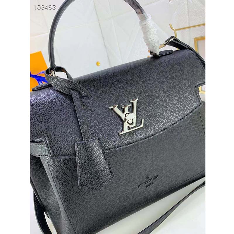 Louis Vuitton LV Women Lockme Ever MM Handbag Black Soft Grained Calfskin