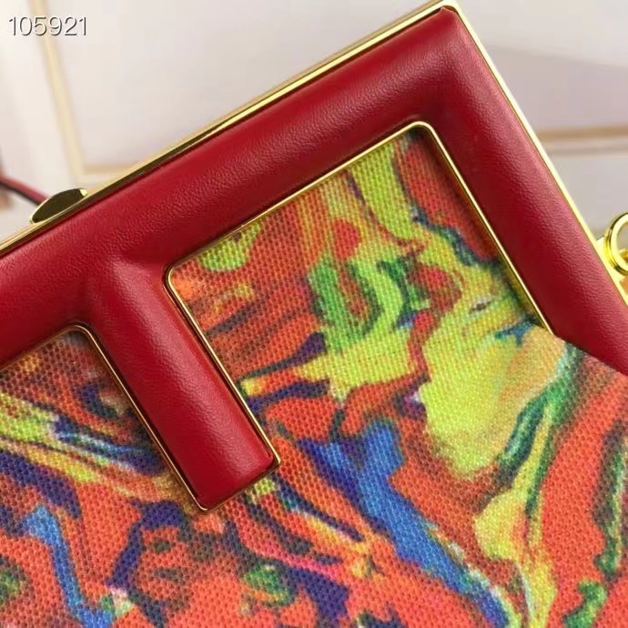 Fendi Women FF First Medium Red Marble Fabric Bag