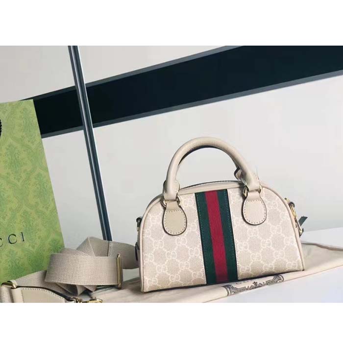 Gucci GG Women Ophidia Mini GG Top Handle Bag White Supreme Canvas