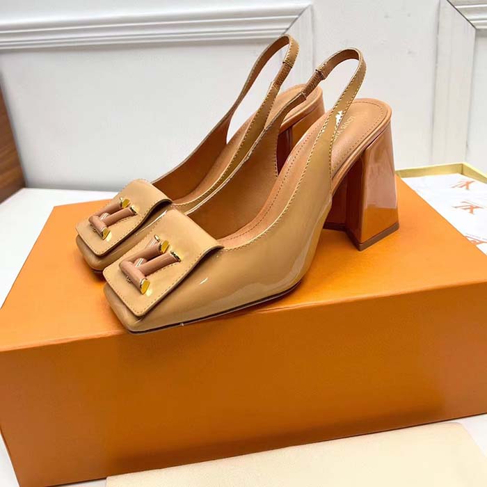 Louis Vuitton LV Women Shake Slingback Pump Brown Patent Calf Leather Lambskin 5.5 Cm Heel