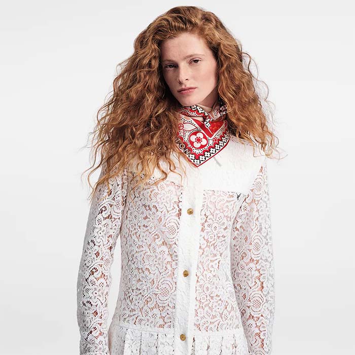 Louis Vuitton LV Women Precious Rabbit Square 70 Red Silk-Screen Print Monogram Flowers