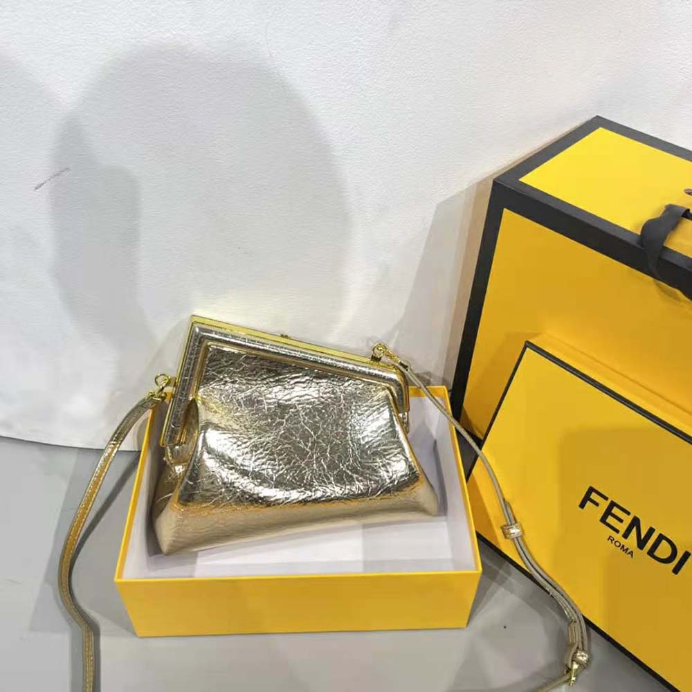 Fendi Women First Small Gold Laminated Leather Bag