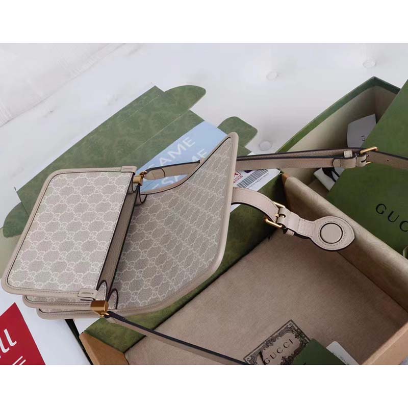 Gucci Unisex Mini Shoulder Bag Interlocking G Beige White GG Supreme Canvas