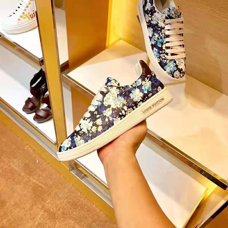 Louis Vuitton LV Women Frontrow Sneaker in Flower-Printed Calf Leather-Blue
