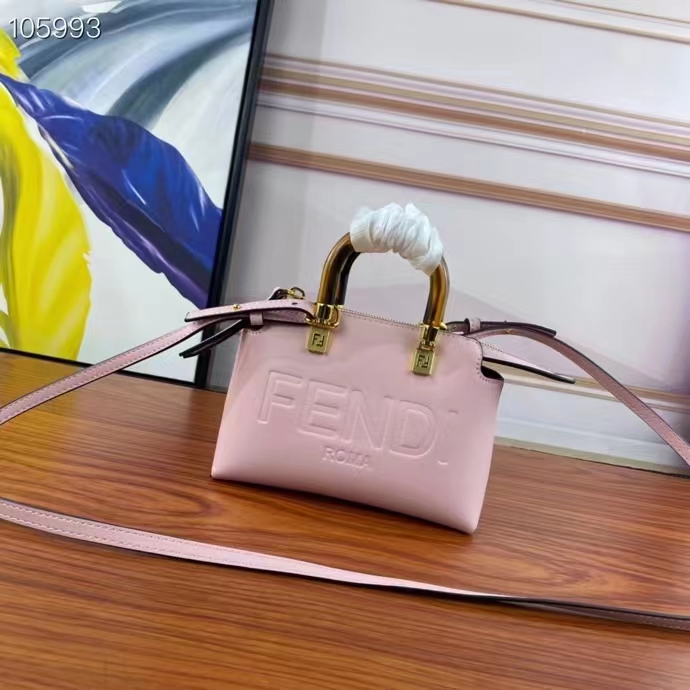Fendi Women FF By The Way Mini Small Boston Bag Light Pink Leather