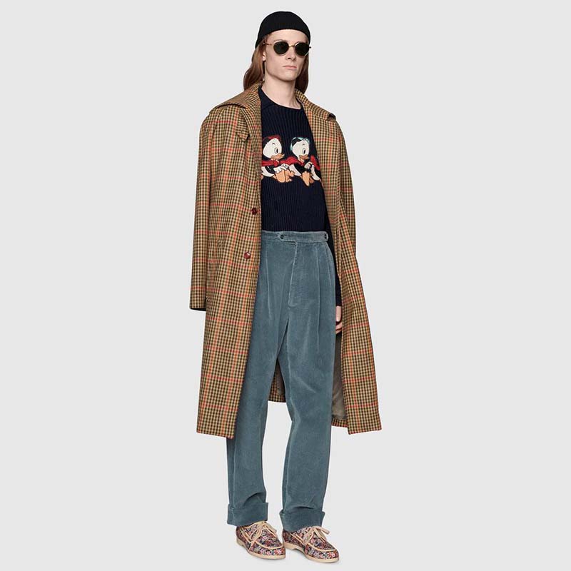 Gucci Men Disney x Gucci Donald Duck Cotton Wool Sweater Holes Crewneck Collar-Navy