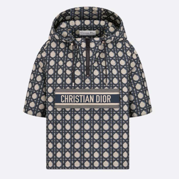 Dior Men CD Macrocannage Short-Sleeved Hooded Short Anorak Navy