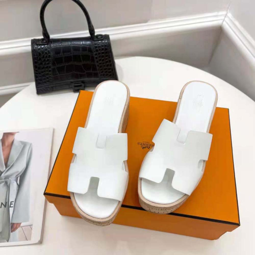 Hermes Women Eze 30 Sandal in 7cm Heel Height-White