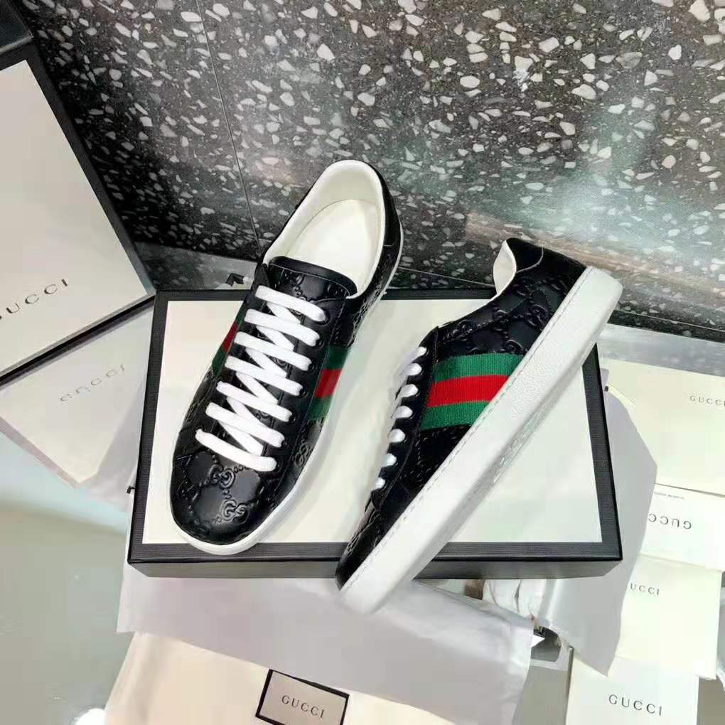 Gucci Men Ace Gucci Signature Sneaker with Web-Black