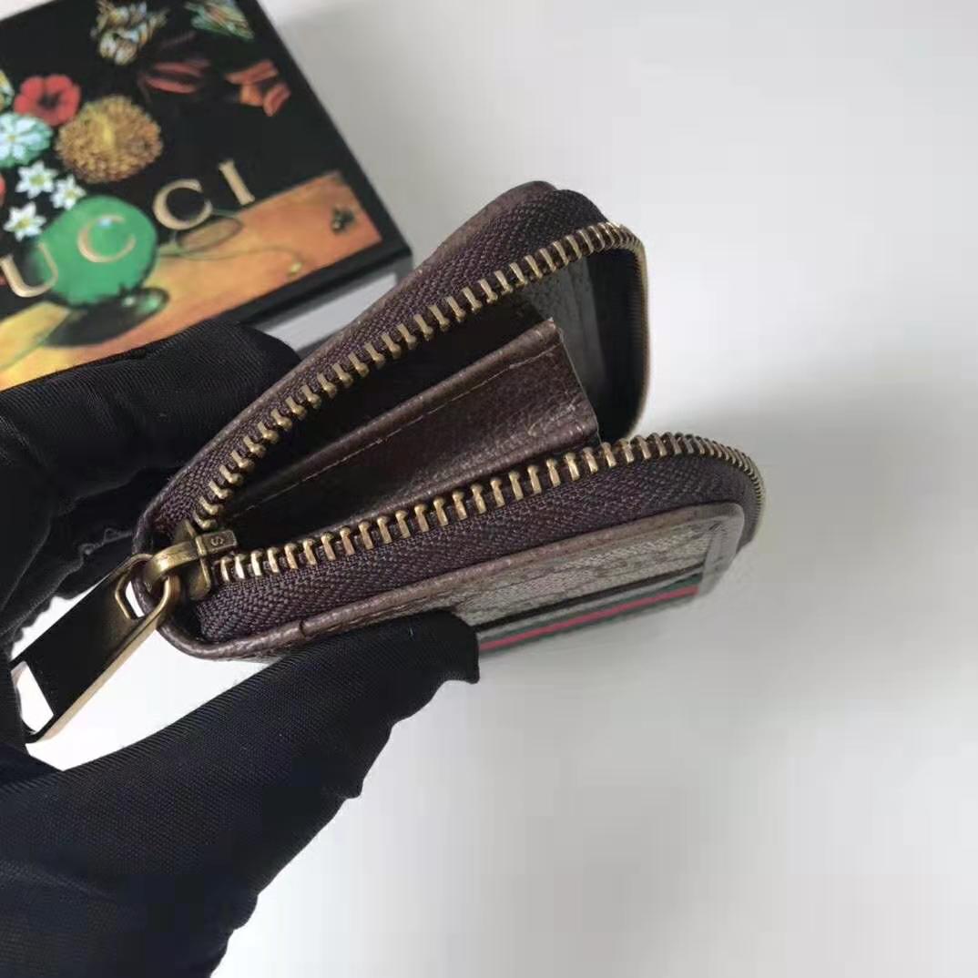 Gucci GG Unisex Ophidia GG Zip Around Card Case in Beige/Ebony GG Supreme Canvas