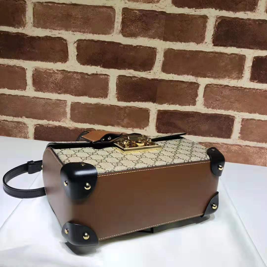 Gucci GG Women Padlock GG Small Bamboo Shoulder Bag in Beige/Ebony GG Supreme Canvas