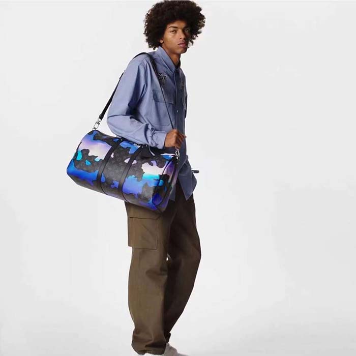 Louis Vuitton LV Unisex Keepall 55B Sunrise Monogram Eclipse Coated Canvas Cowhide Leather