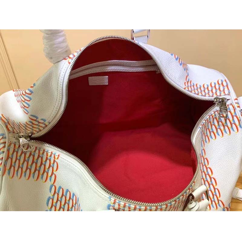 Louis Vuitton LV Unisex Keepall 50B White Damier Spray Cowhide Leather Textile Lining