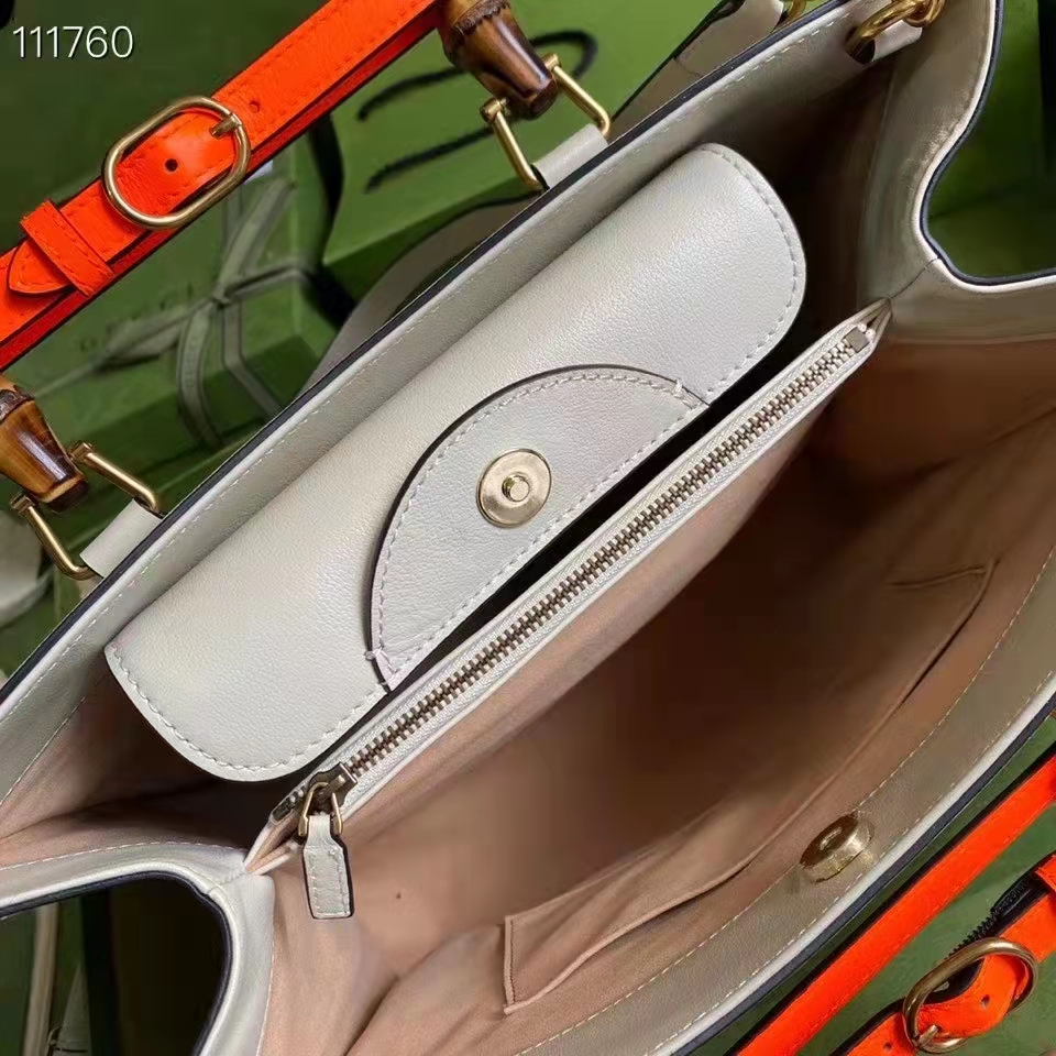 Gucci Women Gucci Diana Medium Tote Bag Double G White Leather Bamboo Handles