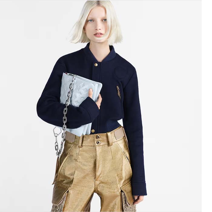 Louis Vuitton LV Women Coussin PM Handbag Ice Blue Lambskin Cowhide Leather Zip Closure