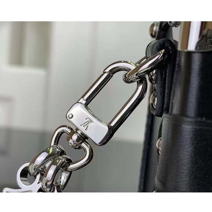 Louis Vuitton LV Women Petite Malle Handbag Gray Denim Textile Jacquard