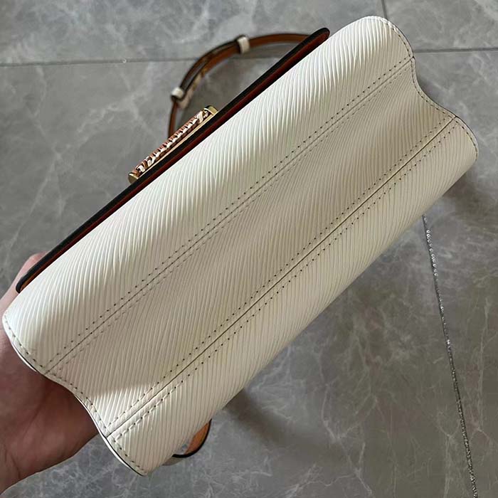 Louis Vuitton LV Women Twist MM Beige White Brown Grained Leather Cowhide