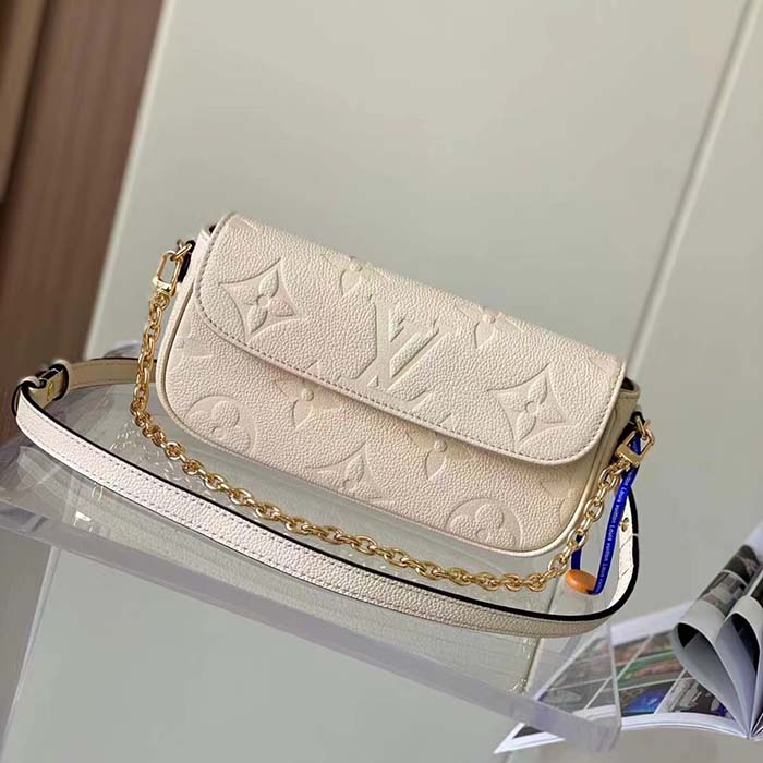 Louis Vuitton Women LV Wallet On Chain Ivy Cream Monogram Embossed Supple Grained Cowhide Leather