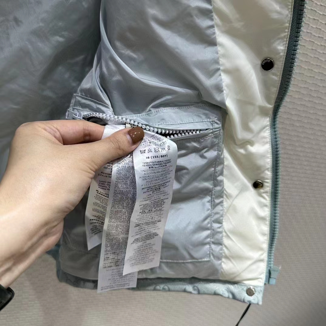 Gucci Women GG Cotton Canvas Padded Vest Blue Lined High Neck Sleeveless Two Side Pockets