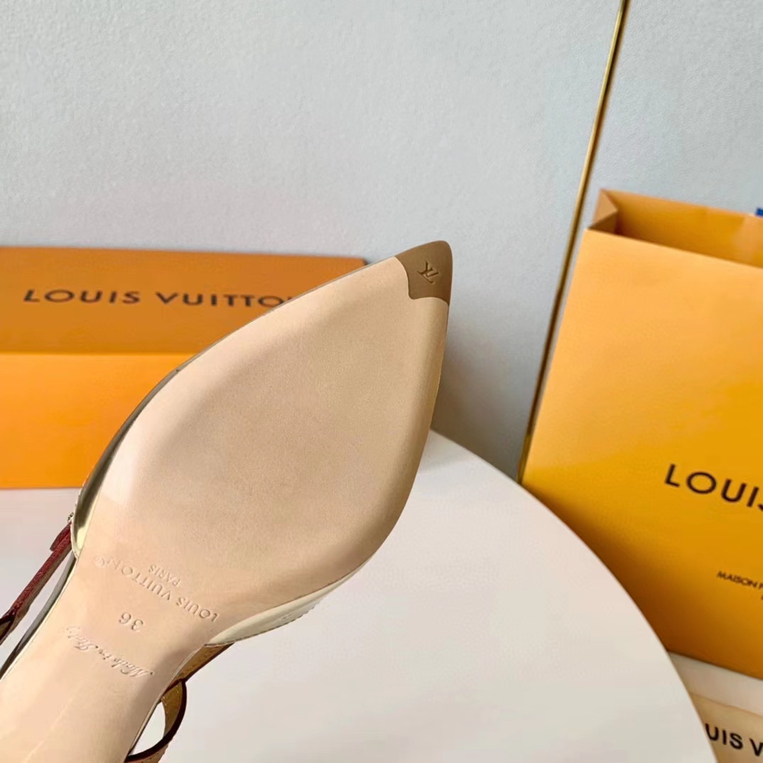 Louis Vuitton LV Women Blossom Slingback Pump Light Gold Metallic Calf Leather Cowhide