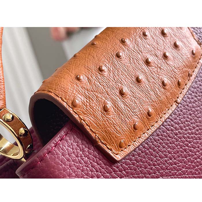 Louis Vuitton LV Women Capucines Mini Handbag Red Taurillon Ostrich Leather