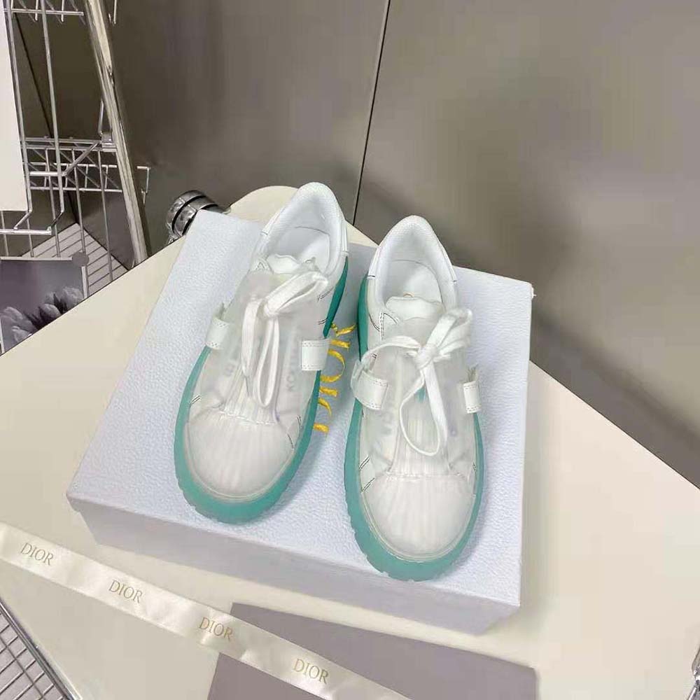 Dior Women Dior-Id Sneaker White Calfskin and Cypress Green Transparent Rubber