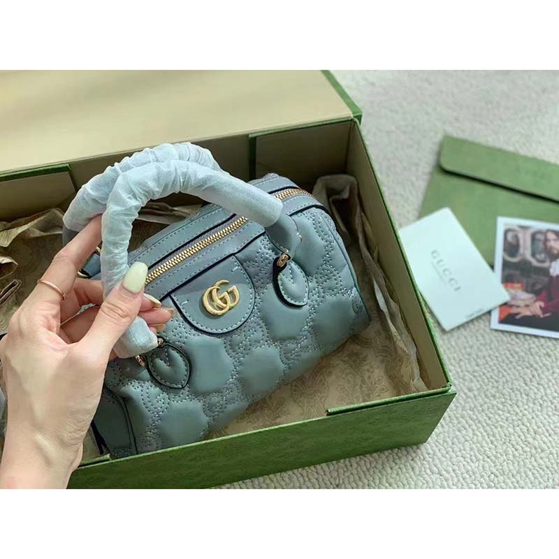 Gucci Women Marmont Leather Mini Bag Bright Green GG Matelassé Leather