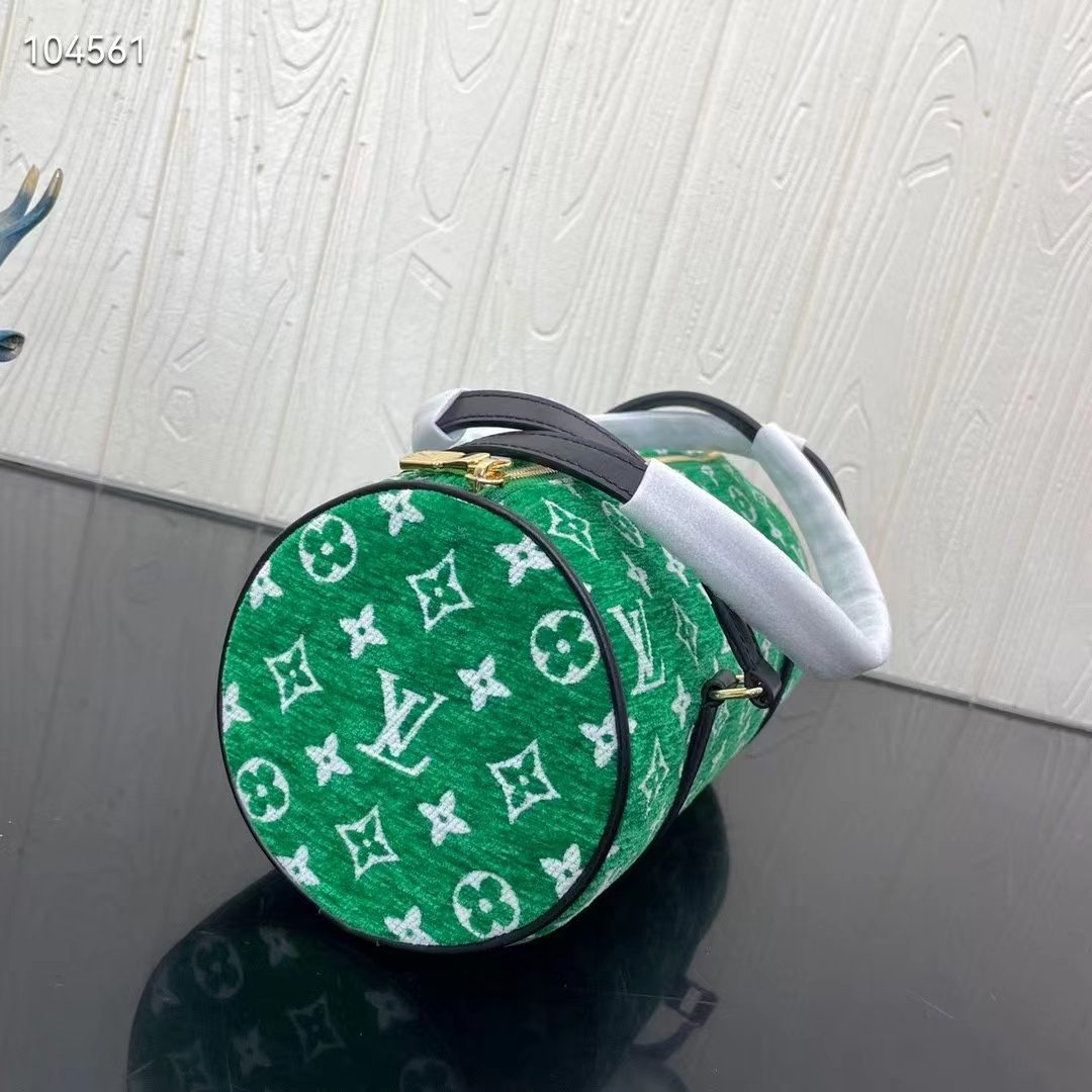 Louis Vuitton LV Unisex Papillon Handbag Green Monogram Jacquard Velvet Cowhide Leather