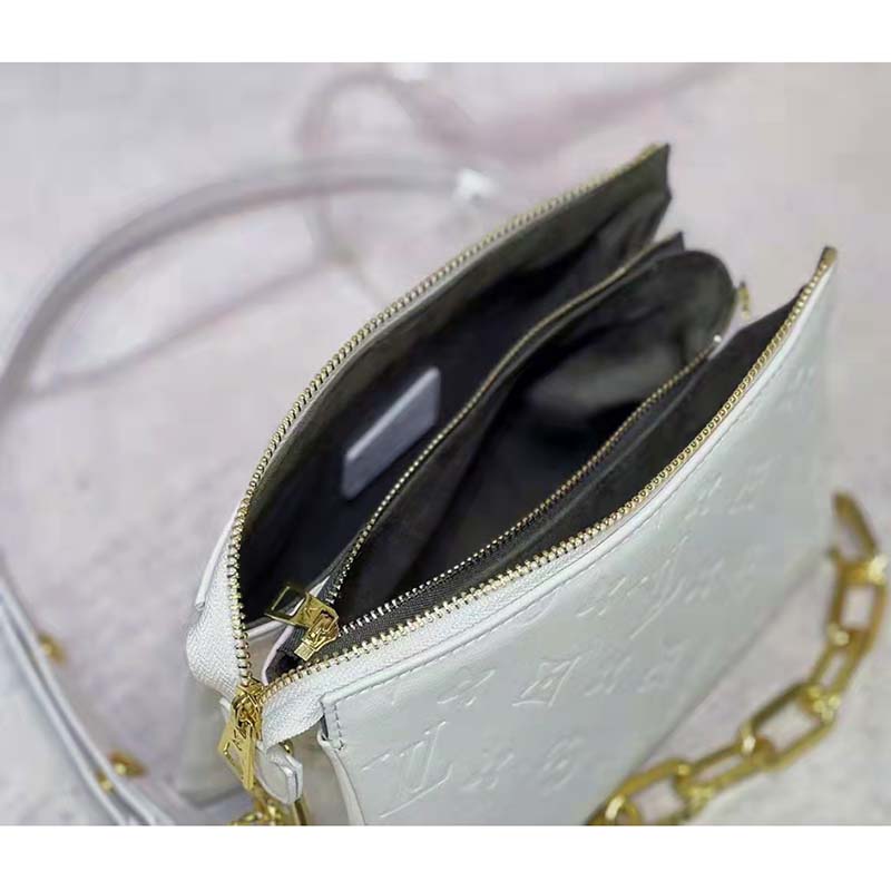 Louis Vuitton LV Women Coussin PM Cream Monogram-Embossed Puffy Lambskin Calfskin