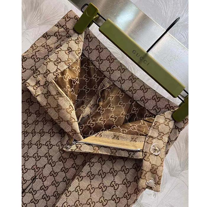 Gucci Women GG Canvas Pant Belt Loops Wide Leg Cropped Length