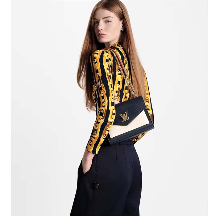 Louis Vuitton LV Women Mylockme Chain Bag Navy Blue Grained Calf Leather